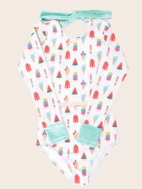 Saint Ida Coney Is Popsicle Two Piece Rashgaurd Swimsuit Sz 7